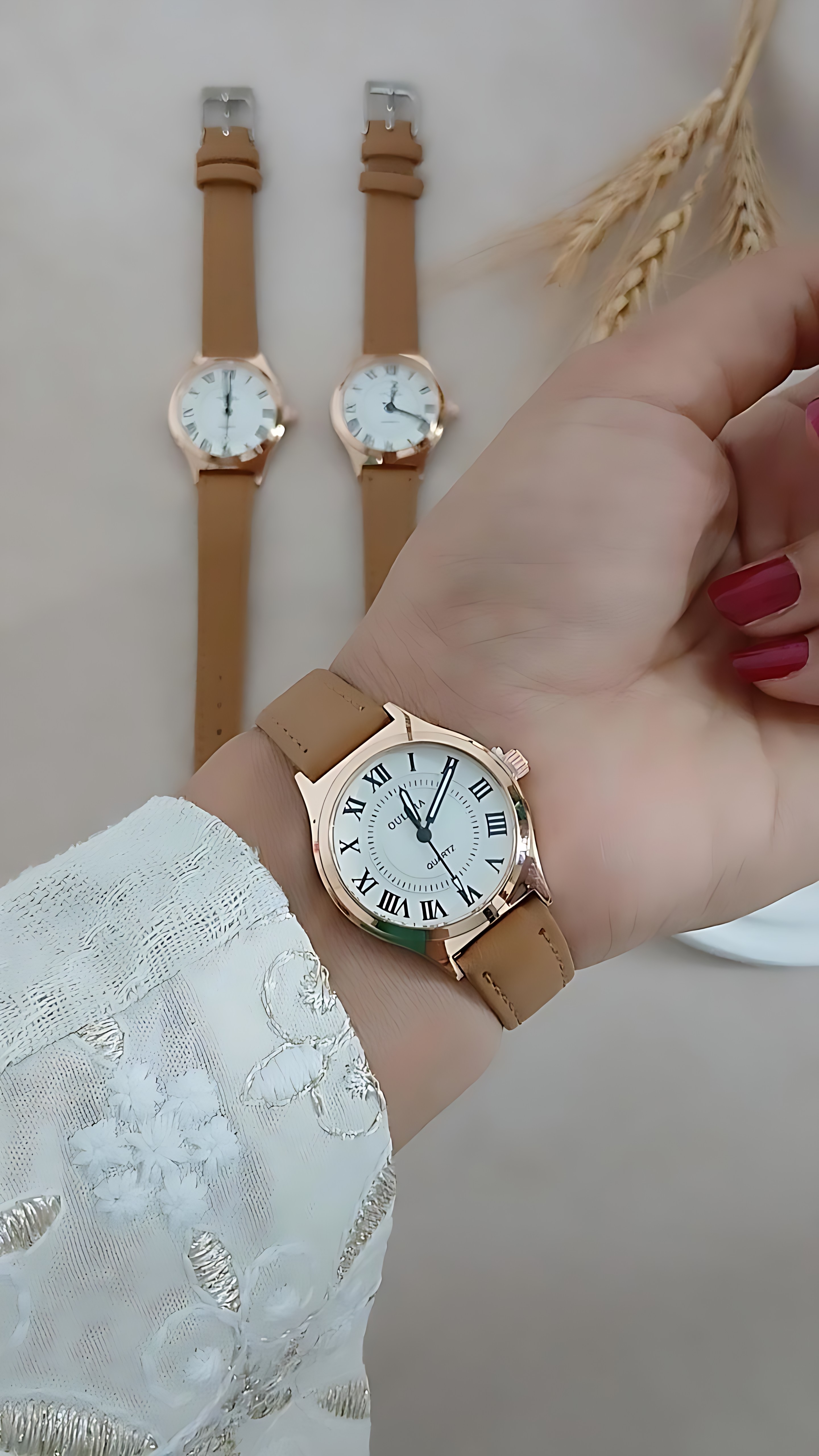 ساعت مچی بند چرمی اولیجا با بند با کیفیت و بک استیل